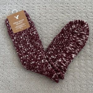 American Eagle Outfitters Burgundy and White Crew Socks With Gold Thread